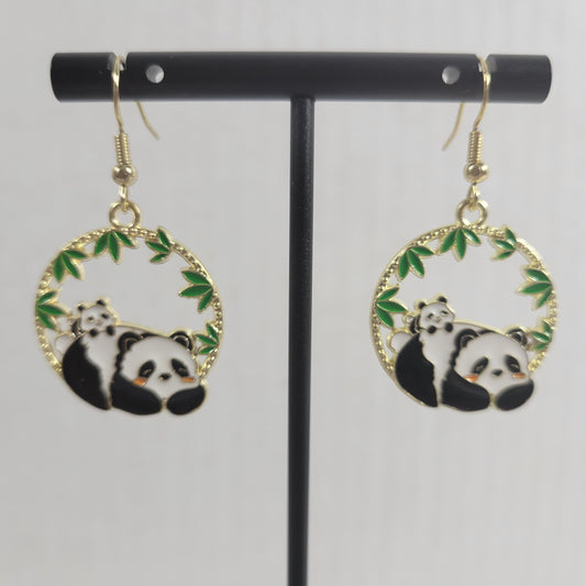 Panda Bear Mom Baby Dangle Earrings Fish Hook Fashion Novelty Jewelry New E36E