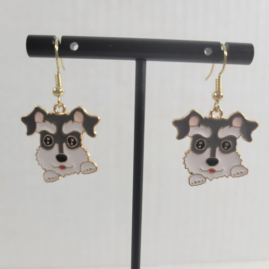 Schnauzer Dog Dangle Earrings Fish Hook Puppy Novelty Jewelry Pet Lover E39E