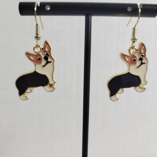 Corgi Dog Puppy Dangle Earrings Gold Tone Novelty Women Multicolored E40E
