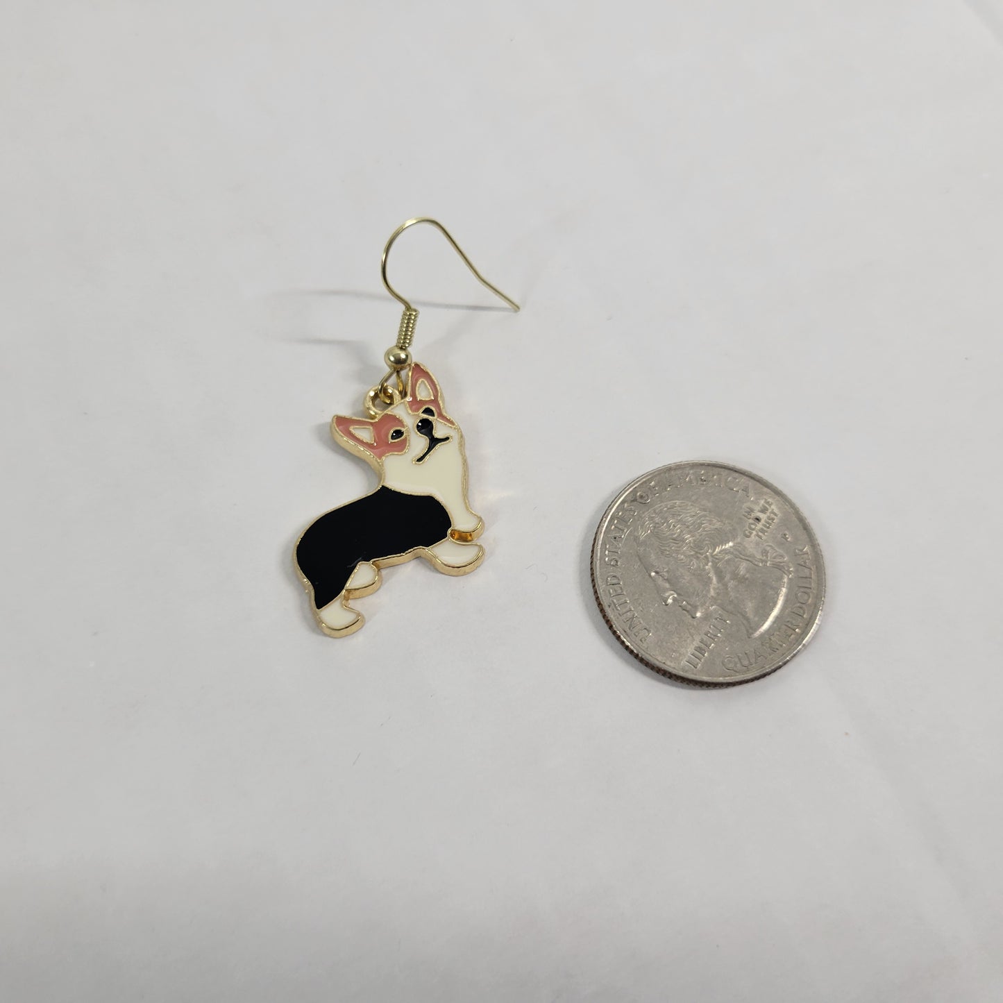 Corgi Dog Puppy Dangle Earrings Gold Tone Novelty Women Multicolored E40E
