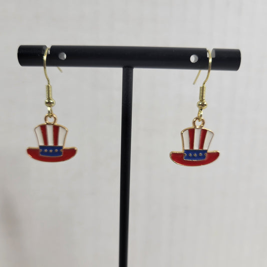 Uncle Sam Hat Patriotic Earrings July 4th Dangle Drop Multicolored Women E44E