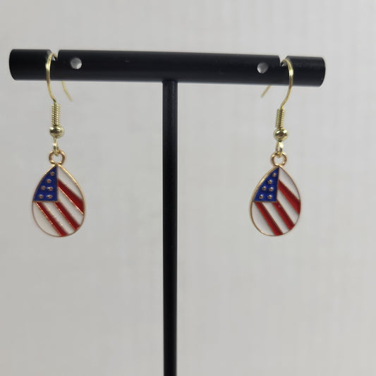 USA Flag Teardrop Earrings Patriotic July 4th Dangle Drop Women Holiday E45E