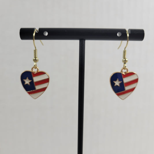 USA Flag Heart Earrings Patriotic July 4th Dangle Multicolored Women E46E