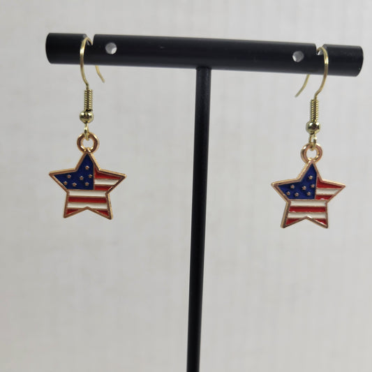 USA Flag Star Earrings Patriotic July 4th Dangle Drop Multicolored Women E47E