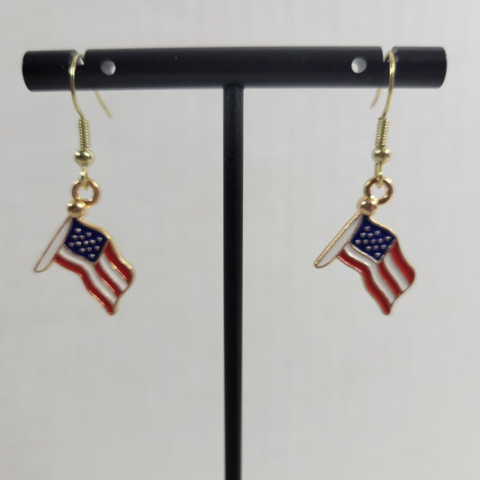 USA Flag Pole Earrings Patriotic July 4th Stars Stripes Dangle Drop Women E48E