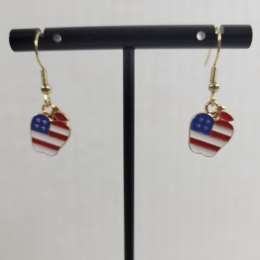 USA Flag Apple Earrings Patriotic July 4th Dangle Drop Multicolored Womens E50E