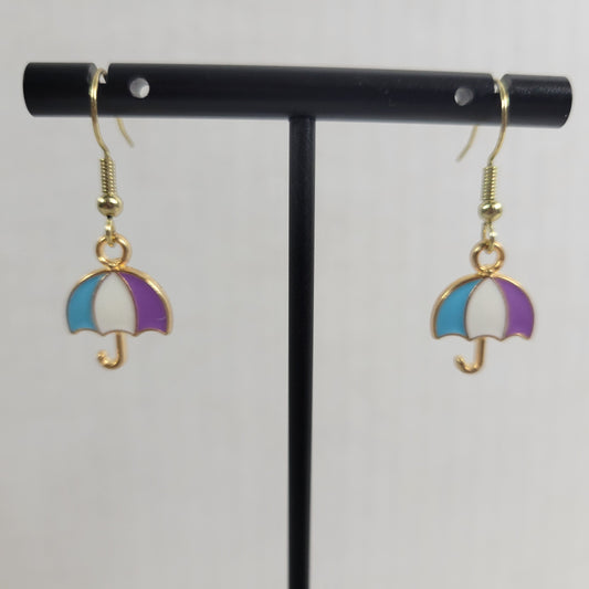 Umbrella Dangle Earrings Gold Tone Alloy Novelty Multicolored Women Jewelry E51E