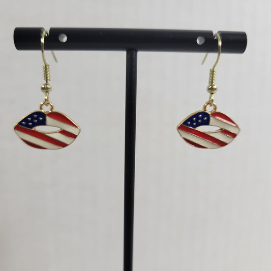 USA Flag Lips Earrings Patriotic July 4th Dangle Drop Multicolored Women E53E