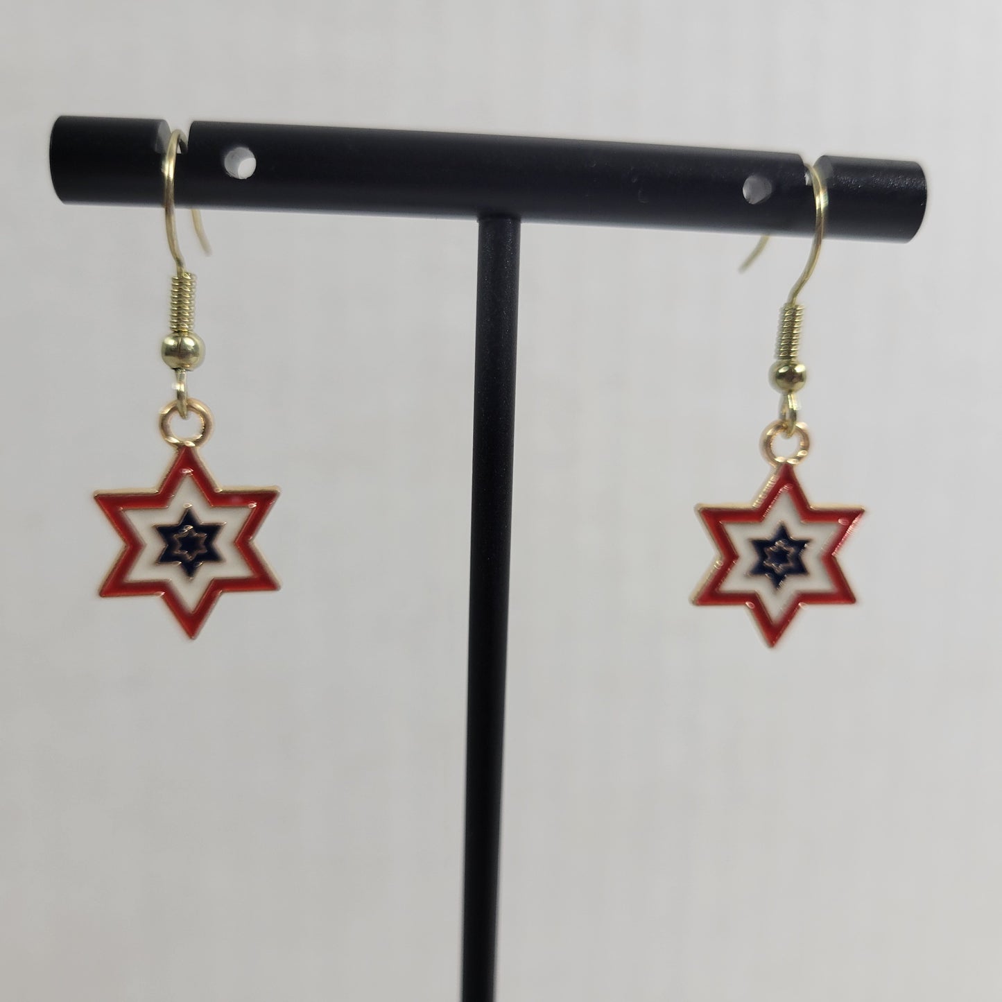 USA 6 Point Star Flag Earrings Patriotic July 4th Dangle Drop Women Jewelry E56E