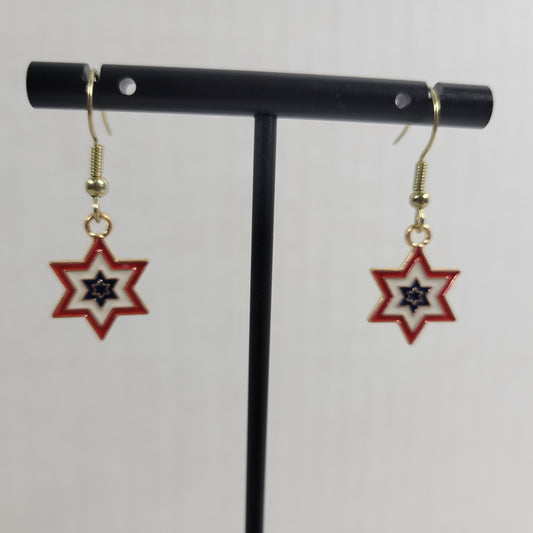 USA 6 Point Star Flag Earrings Patriotic July 4th Dangle Drop Women Jewelry E56E