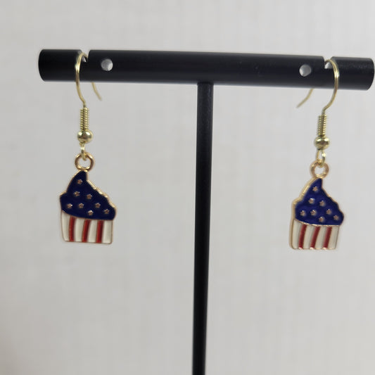USA Flag Cupcake Earrings Patriotic July 4th Dangle Drop Women Holiday E58E