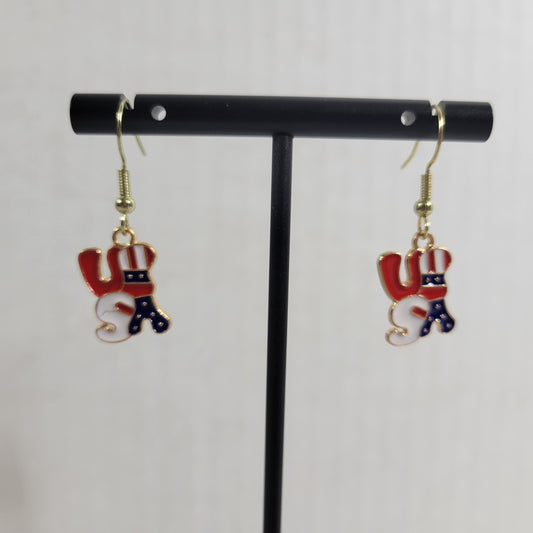 USA Flag Dangle Earrings Patriotic July 4th Drop Multicolored Women Jewelry E59E