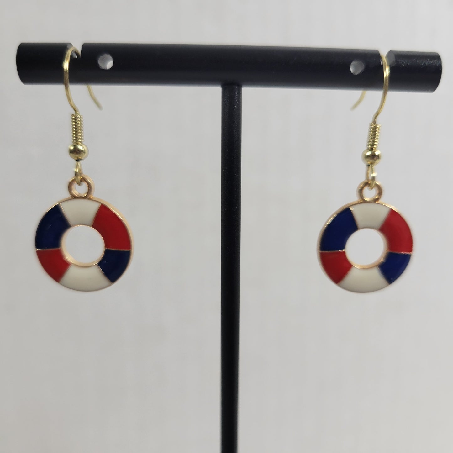 USA Flag Life Preserver Earrings Patriotic July 4th Dangle Drop Women  E63E