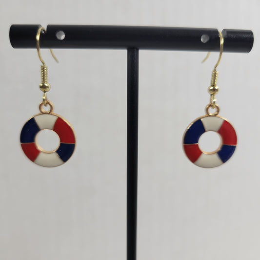 USA Flag Life Preserver Earrings Patriotic July 4th Dangle Drop Women  E63E