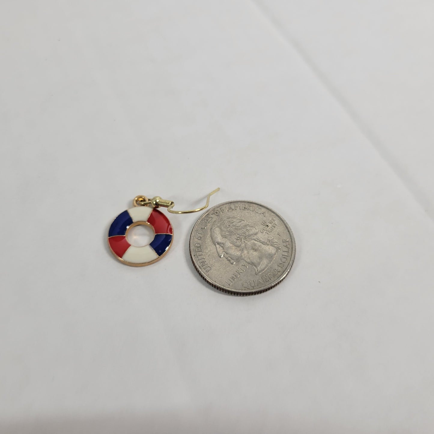 USA Flag Life Preserver Earrings Patriotic July 4th Dangle Drop Women  E63E