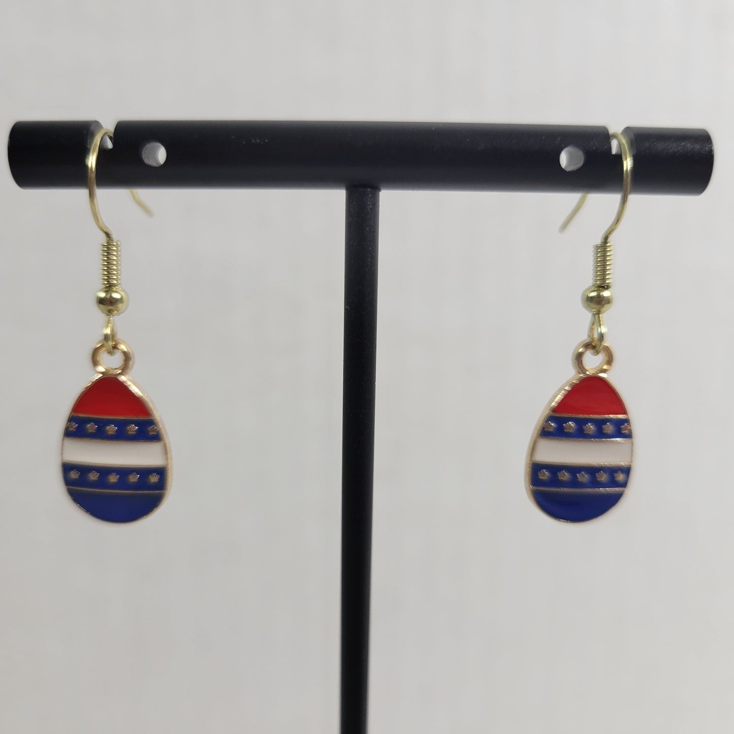 Patriotic 4th of July Dangle Earrings Women Red White Blue Easter Egg USA E64E