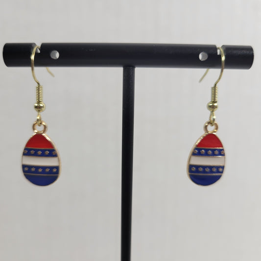 Patriotic 4th of July Dangle Earrings Women Red White Blue Easter Egg USA E64E