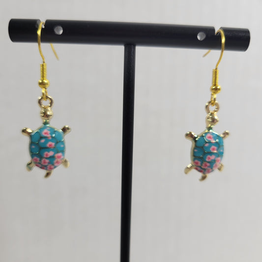 Turtle Dangle Drop Earrings Women Zinc Alloy Gold Tone Blue Pink Fashion E65E