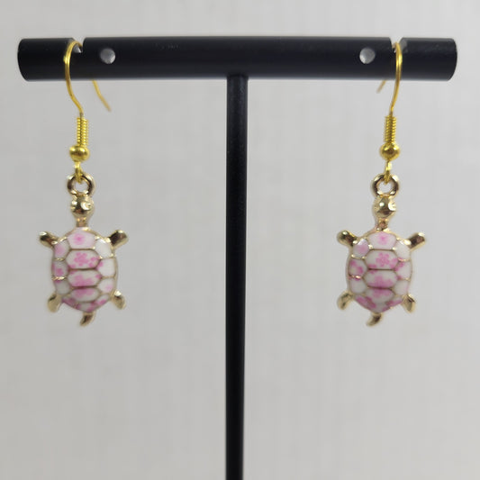 Turtle Dangle Drop Earrings Women Zinc Alloy Pink White Gold Tone Fashion E66E