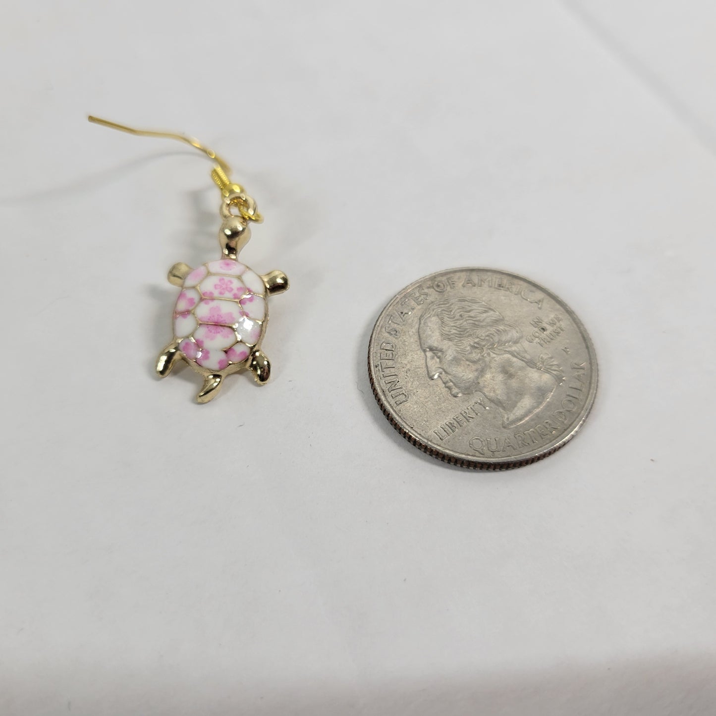 Turtle Dangle Drop Earrings Women Zinc Alloy Pink White Gold Tone Fashion E66E