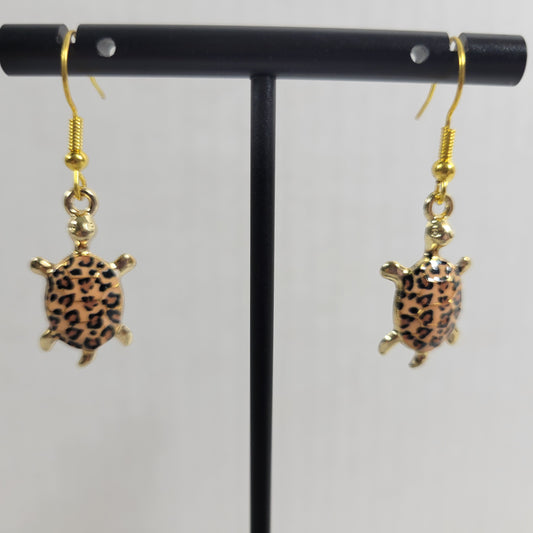 Turtle Leopard Print Dangle Drop Earrings Women Zinc Alloy Gold Tone Animal E67E