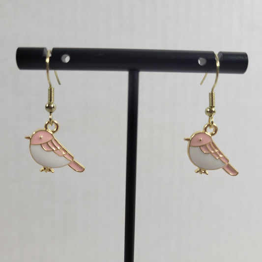 Bird Dangle Earrings Women Pink Aluminum Alloy Gold Tone Hanging Fashion E68E