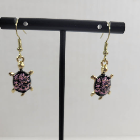 Turtle Dangle Drop Earrings Women Zinc Alloy Pink Purple Gold Tone Fashion E69E