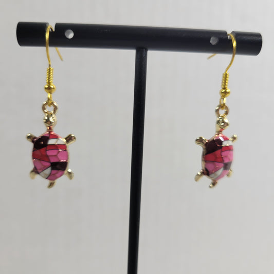 Turtle Dangle Drop Earrings Women Zinc Alloy Pink Red White Gold Tone E70E