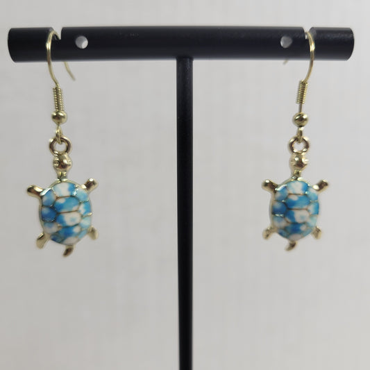Turtle Dangle Drop Earrings Women Zinc Alloy Blue White Gold Tone Fashion E72E