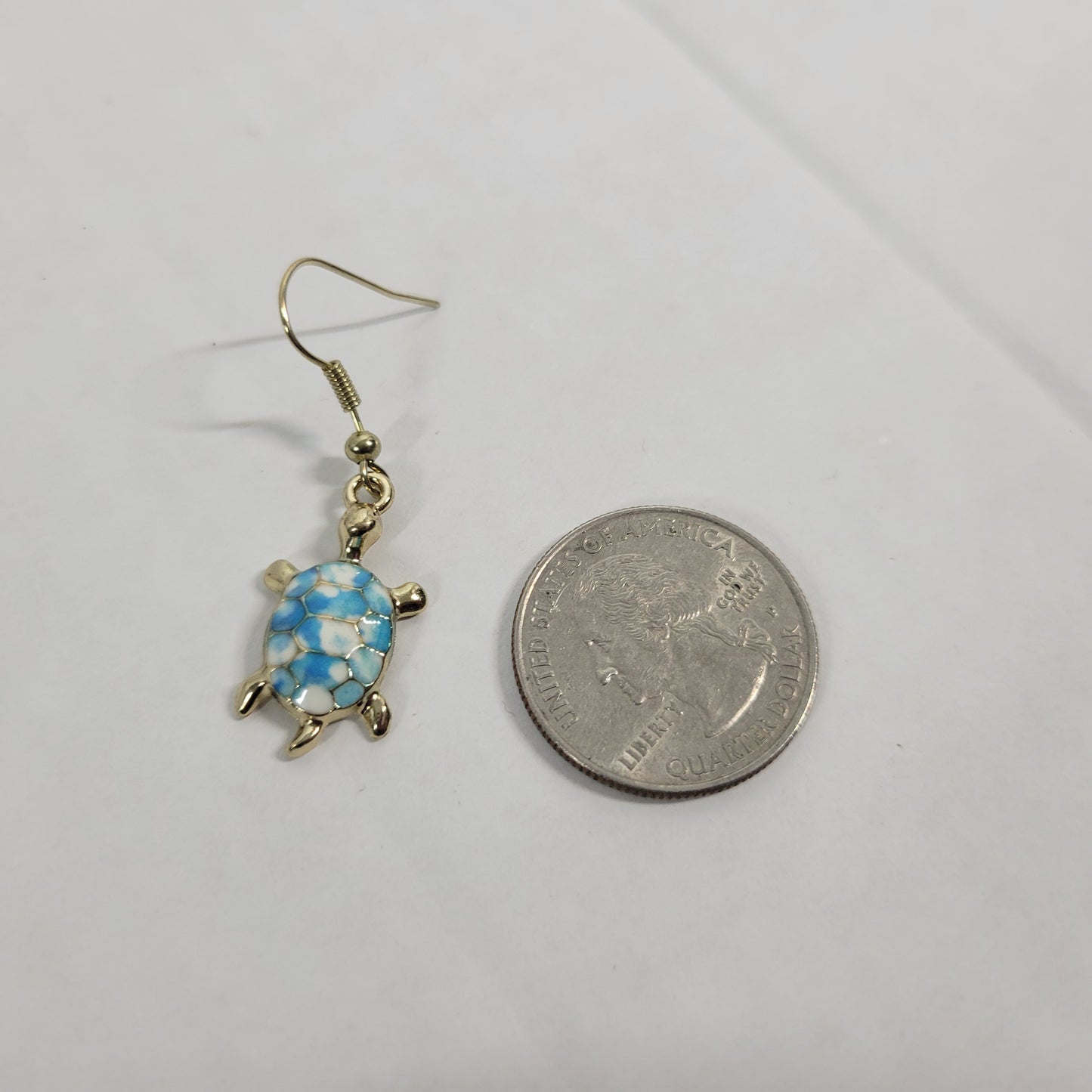 Turtle Dangle Drop Earrings Women Zinc Alloy Blue White Gold Tone Fashion E72E