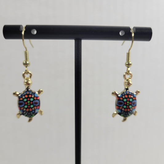 Turtle Dangle Drop Earrings Women Zinc Alloy Blue Red Pink Gold Tone  E73E