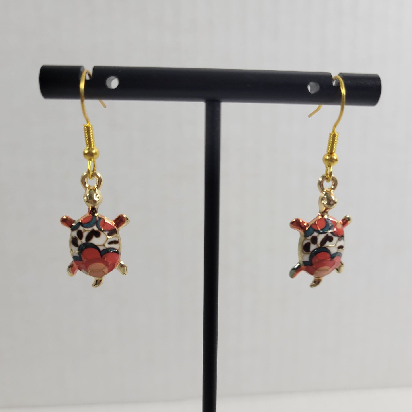 Turtle Dangle Drop Earrings Women Zinc Alloy Orange Black Gold Tone Jewelry E75E