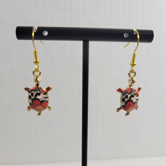 Turtle Dangle Drop Earrings Women Zinc Alloy Orange Black Gold Tone Jewelry E75E