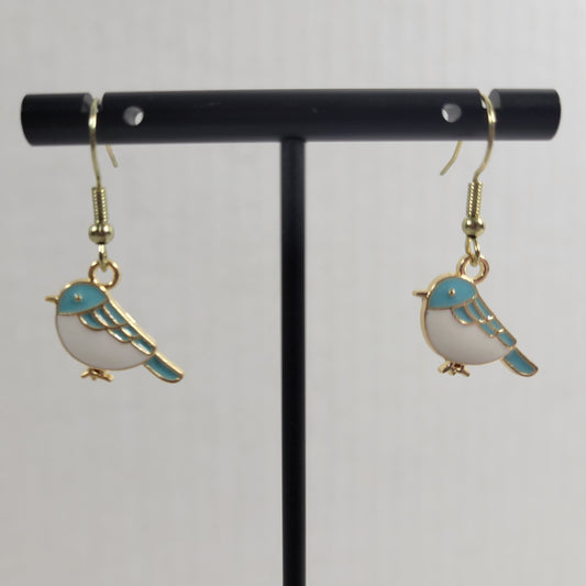 Bird Dangle Drop Earrings Women Blue Aluminum Alloy Gold Tone Hanging E77E