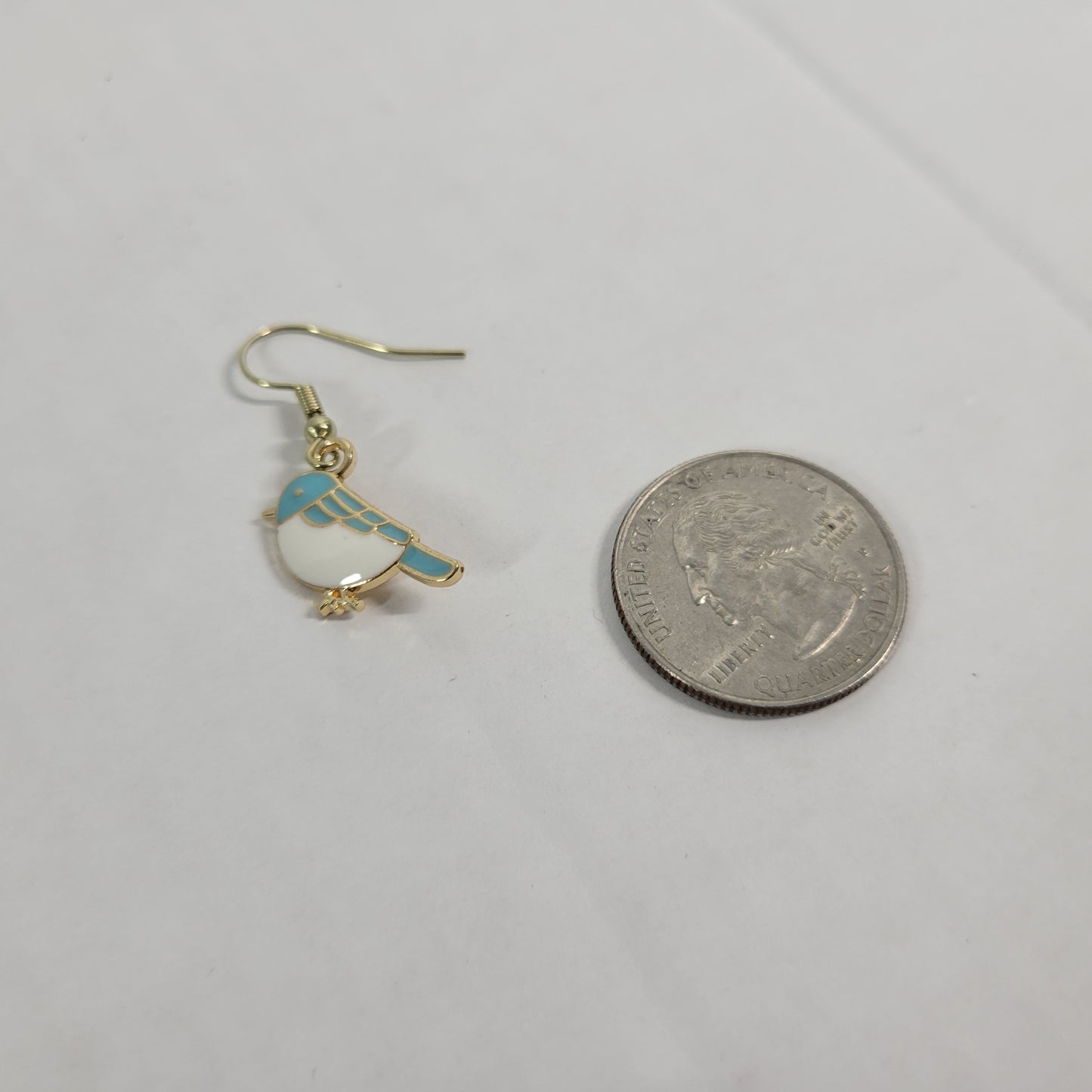 Bird Dangle Drop Earrings Women Blue Aluminum Alloy Gold Tone Hanging E77E