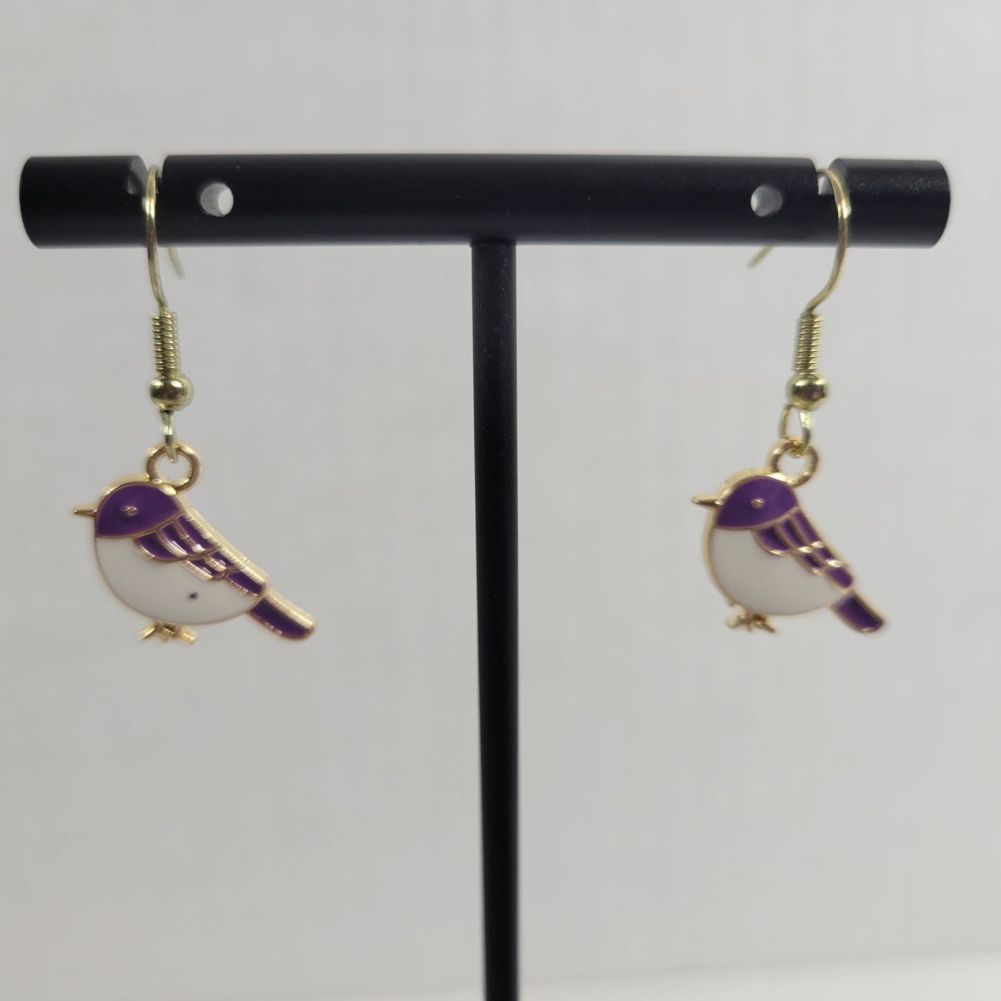 Bird Dangle Earrings Women Purple Aluminum Alloy Gold Tone Hanging Jewelry E76E