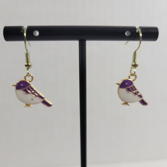 Bird Dangle Earrings Women Purple Aluminum Alloy Gold Tone Hanging Jewelry E76E