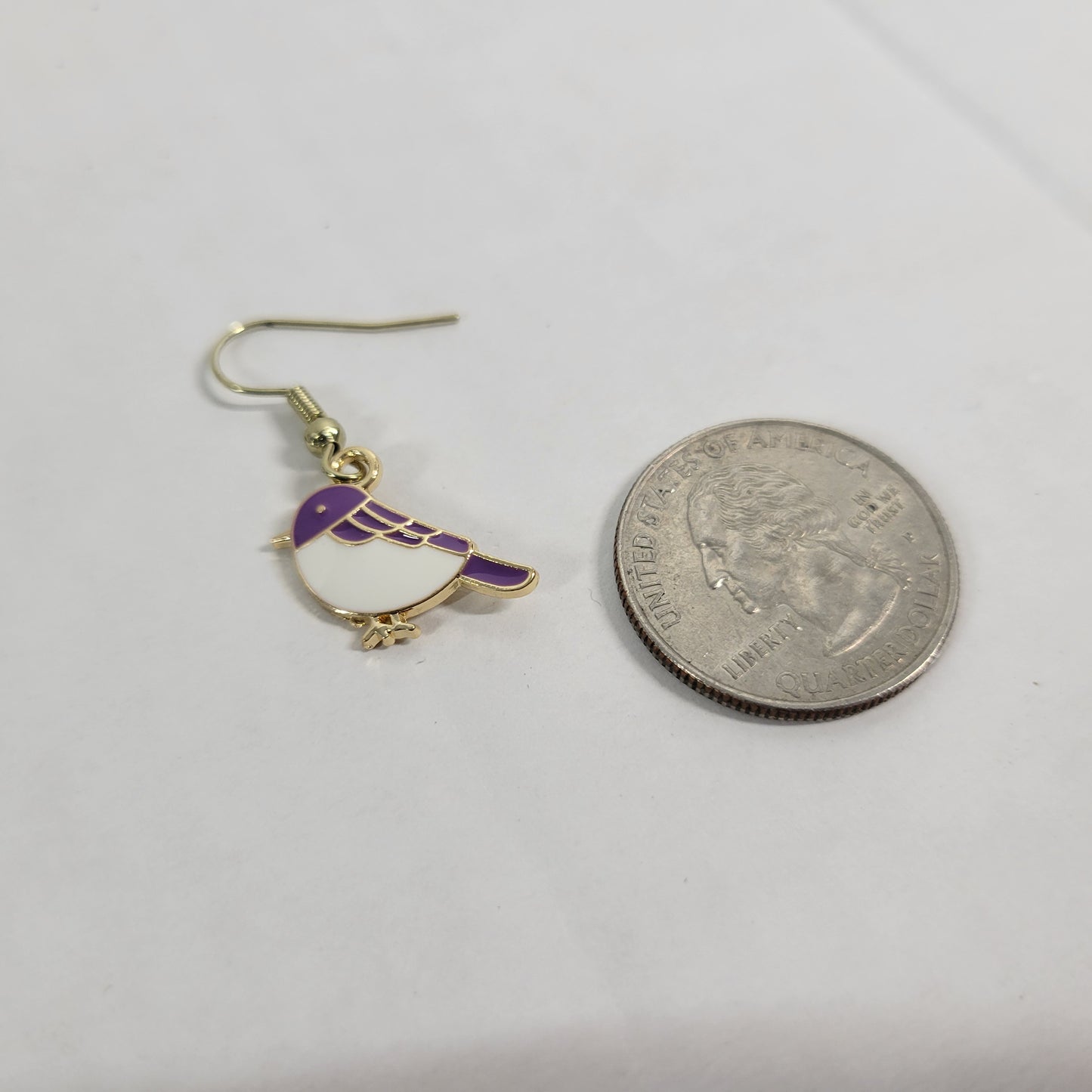 Bird Dangle Earrings Women Purple Aluminum Alloy Gold Tone Hanging Jewelry E76E