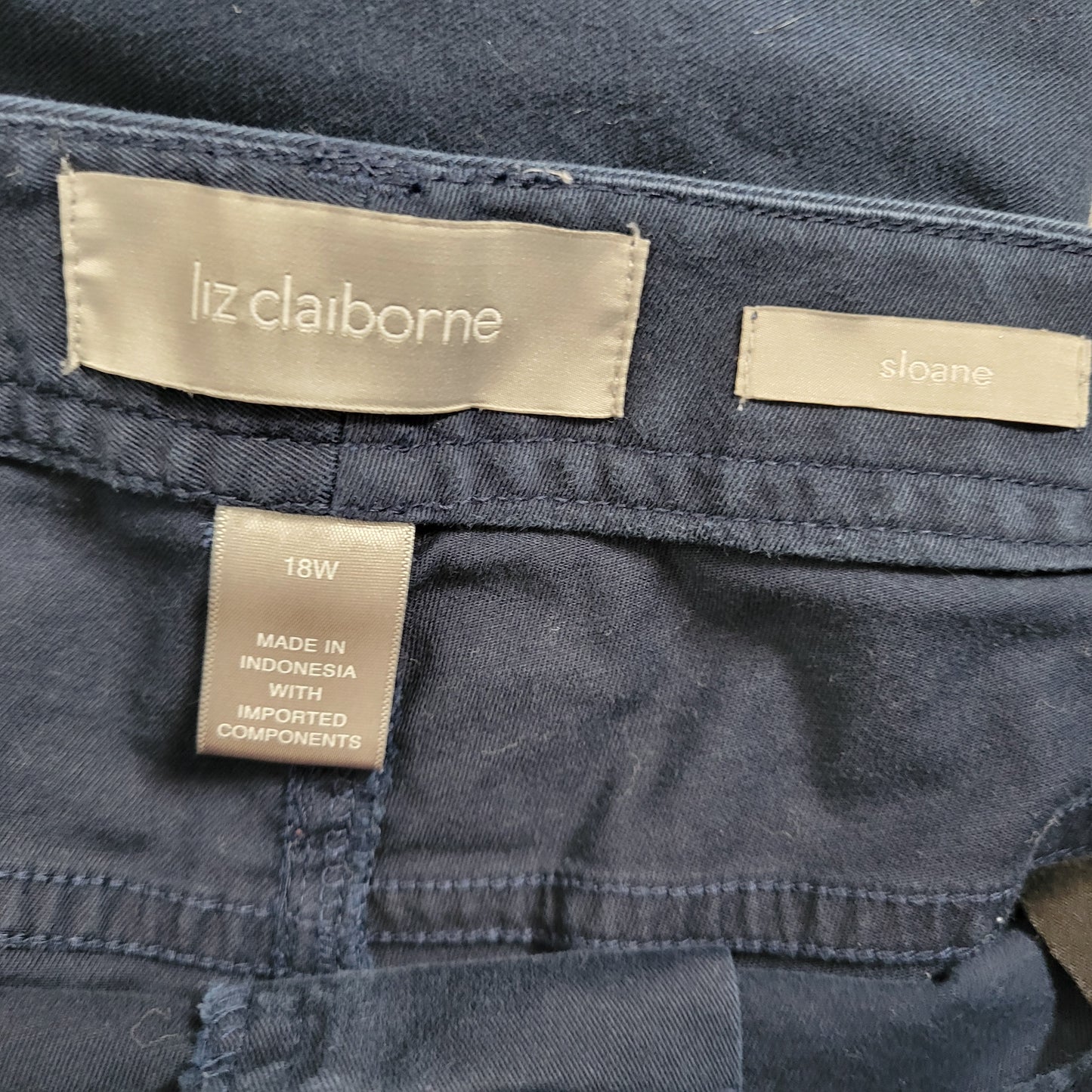 Liz Claiborne 18W Sloane Capri Pants Blue Cotton Blend Crop Pockets BLU14E