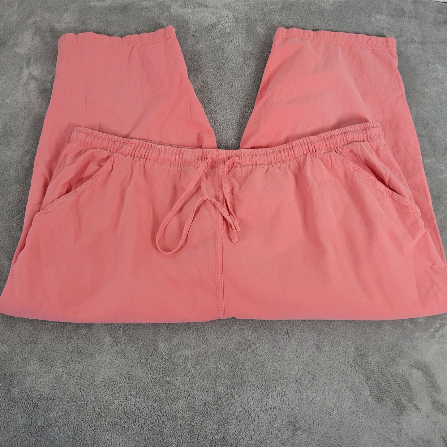 Erika 2X Capri Pants Pink Cotton Pull On Drawstring Elastic Waist Pockets PIN41E