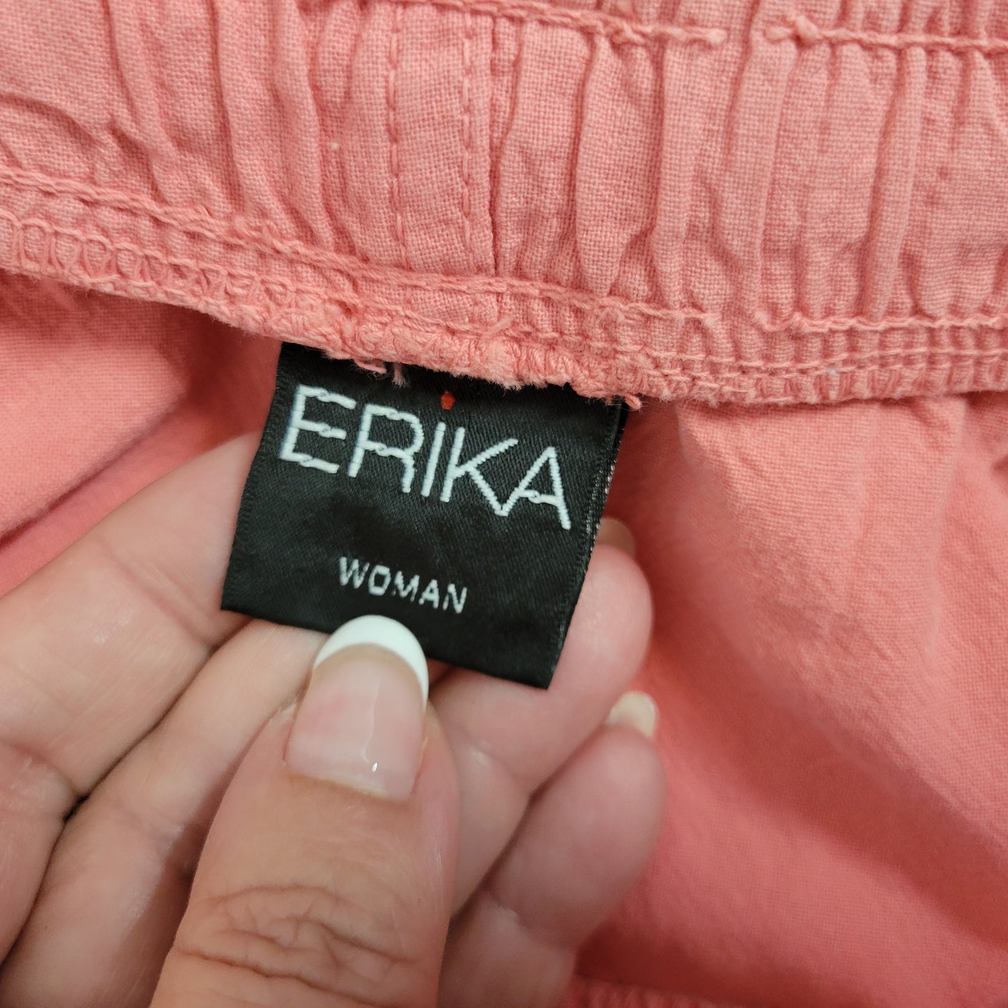 Erika 2X Capri Pants Pink Cotton Pull On Drawstring Elastic Waist Pockets PIN41E