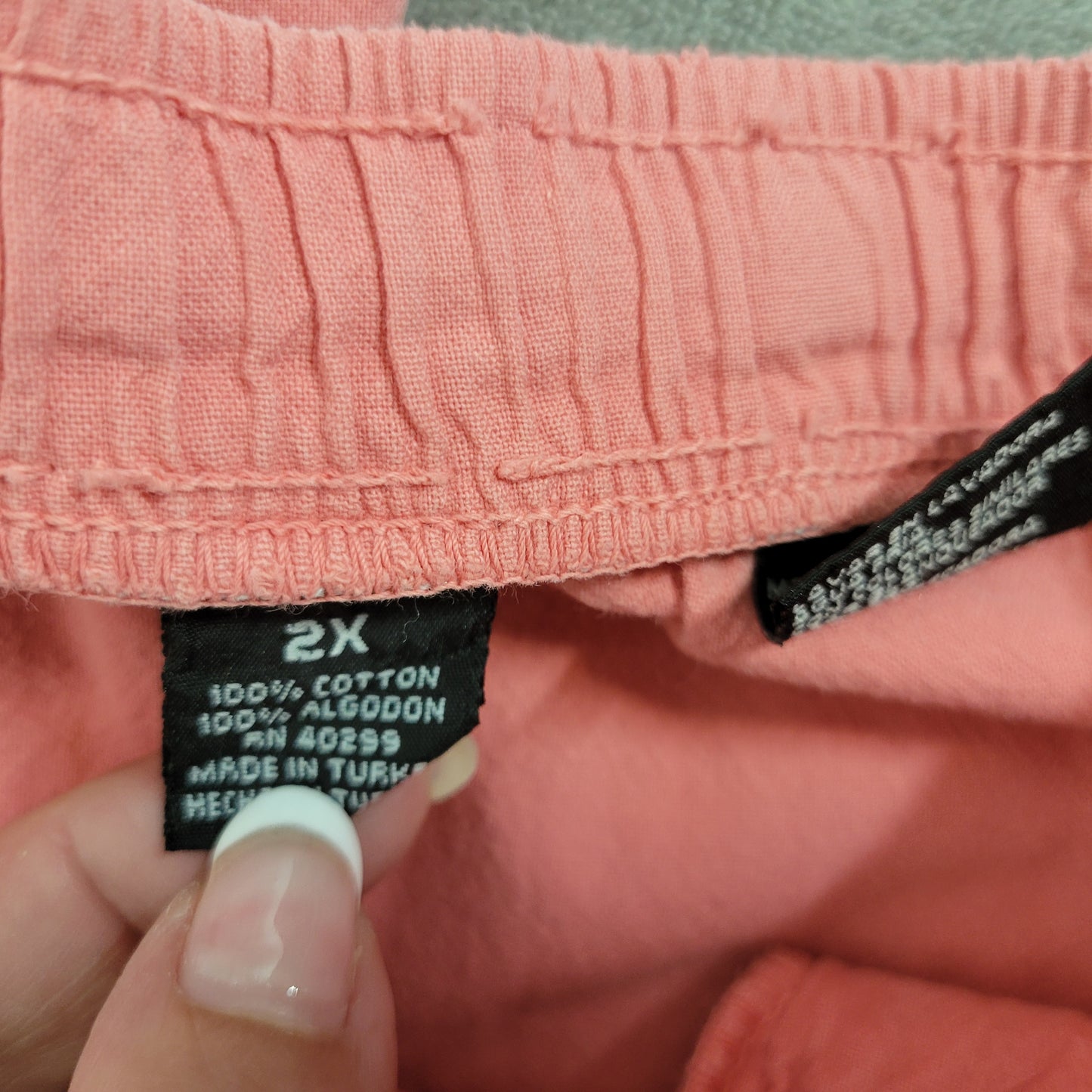 Erika 2X Capri Pants Pink Cotton Pull On Drawstring Elastic Waist Pockets PIN41E