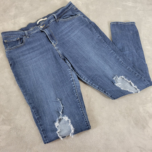 Levi's 711 Skinny Jeans Womens 18W Dark Wash Distressed Blue Denim SKI20E