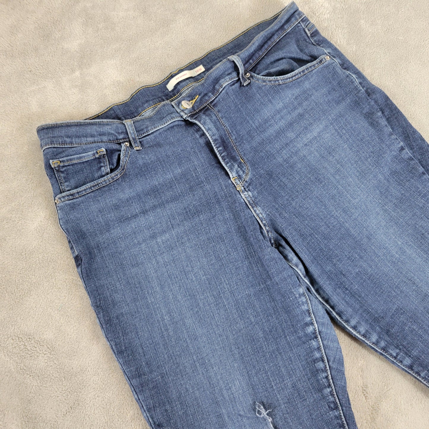 Levi's 711 Skinny Jeans Womens 18W Dark Wash Distressed Blue Denim SKI20E
