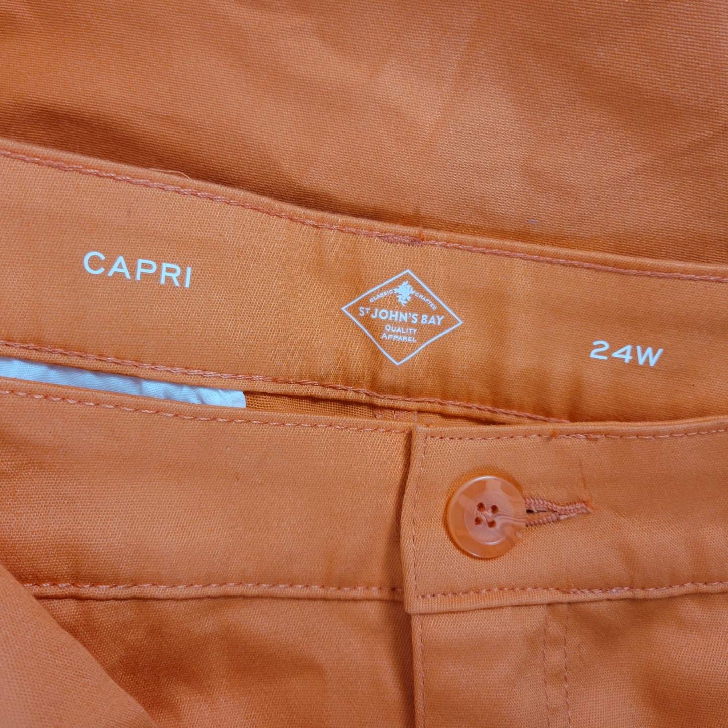 St. John's Bay 24W Capri Pants Orange Cotton Blend Straight Leg Pockets CAP9E