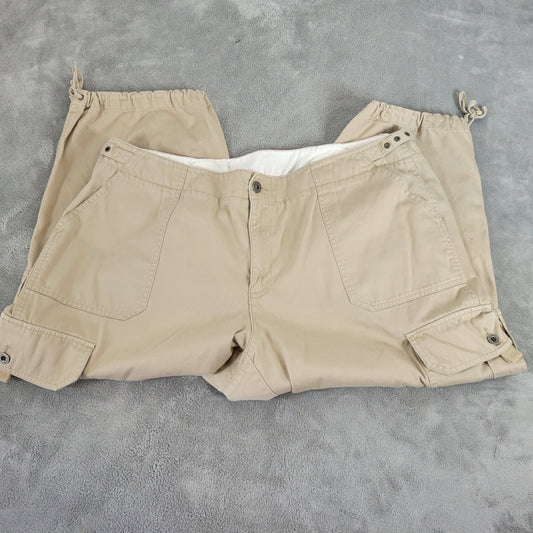 Liz Claiborne 18P Petite Cargo Capri Pants Beige Cotton Straight Leg Zip A28E