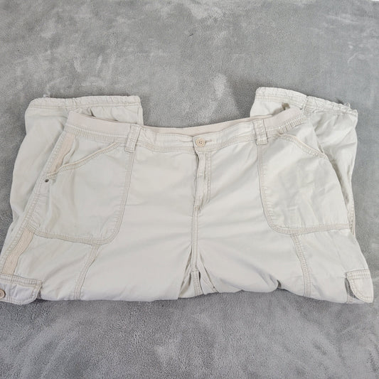 Style & Co 20W Cargo Capri Pants Beige Elastic Waist Stretch Pockets Crop D2E