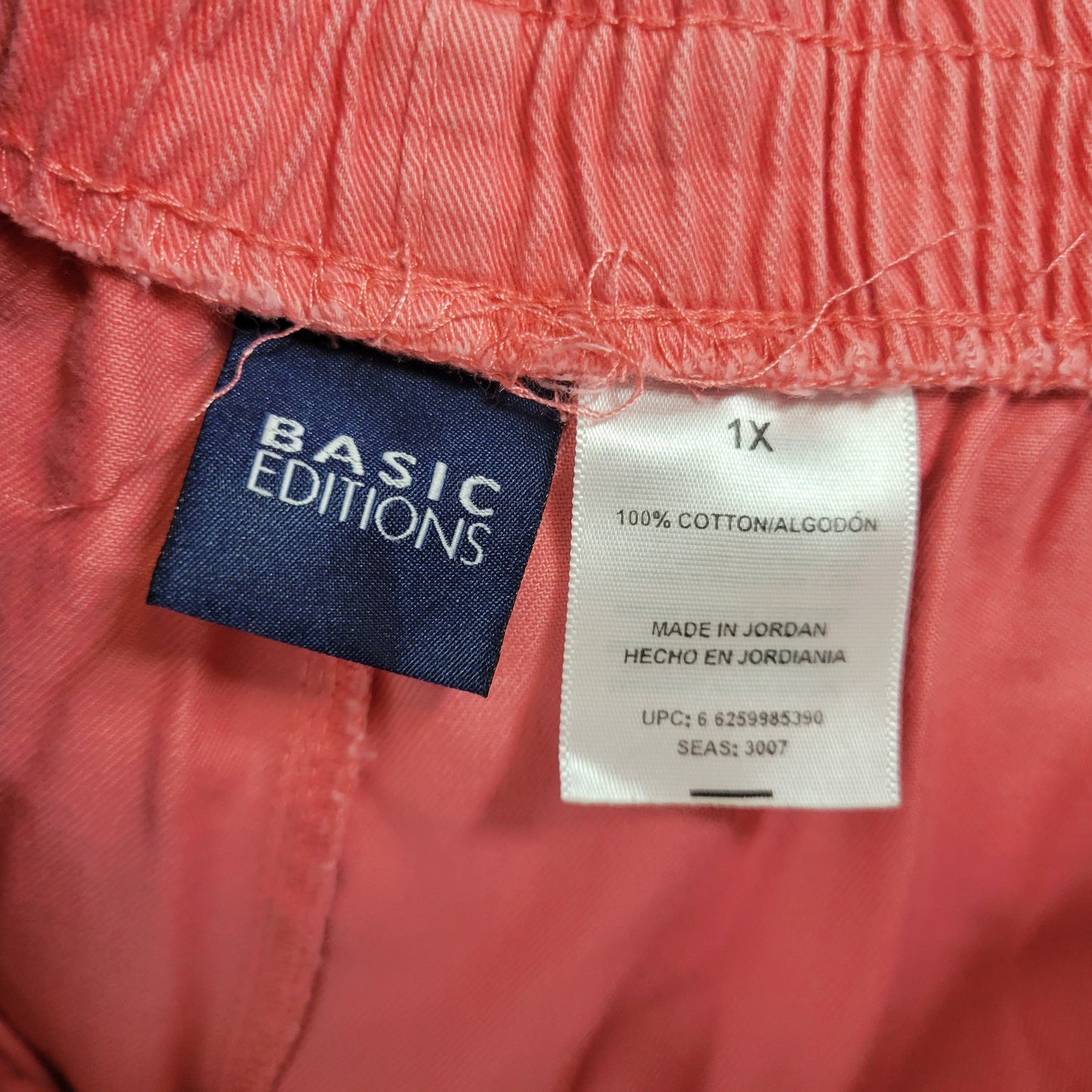 Basic Editions Women Plus 1X Pink Chino Shorts Cotton Pull On Pocket PIN38E