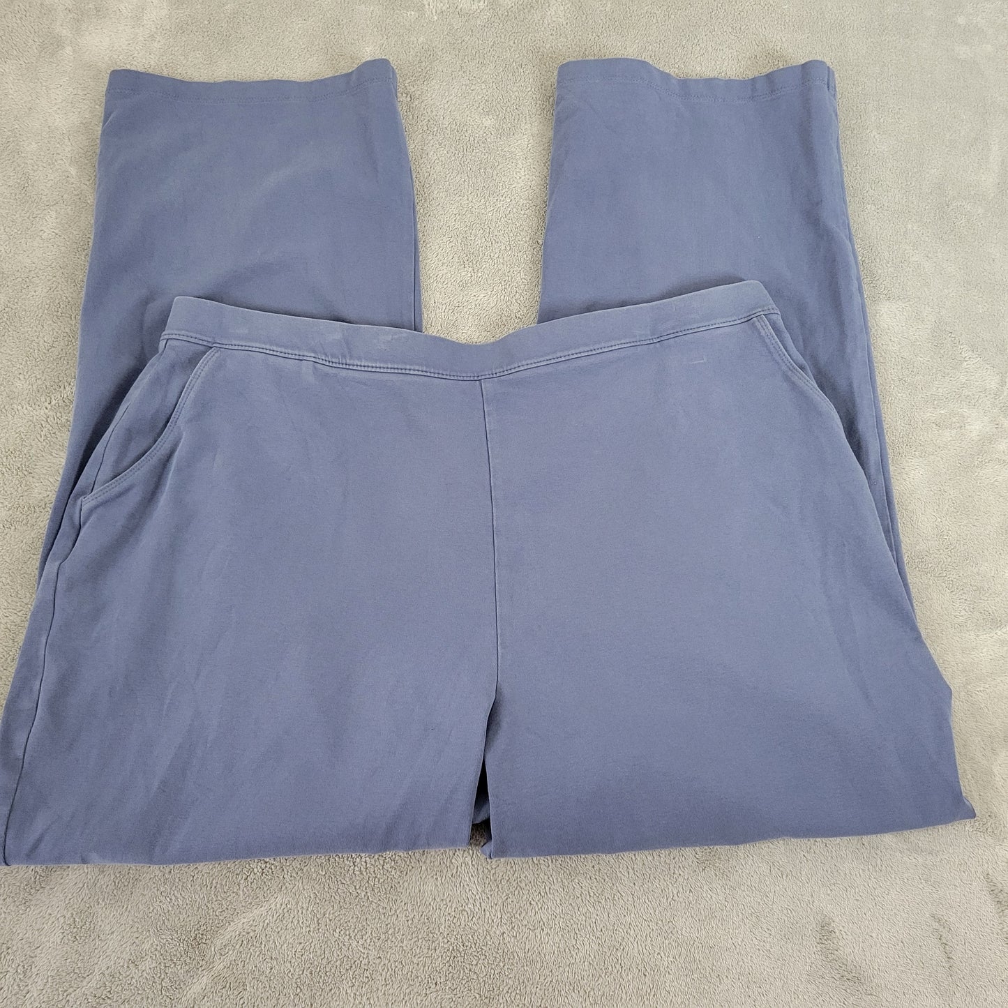 LL Bean XLP Petite Blue Pants Cotton Blend Straight Leg Elastic Waist BLU2XE