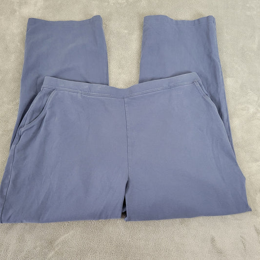 LL Bean XLP Petite Blue Pants Cotton Blend Straight Leg Elastic Waist BLU2XE